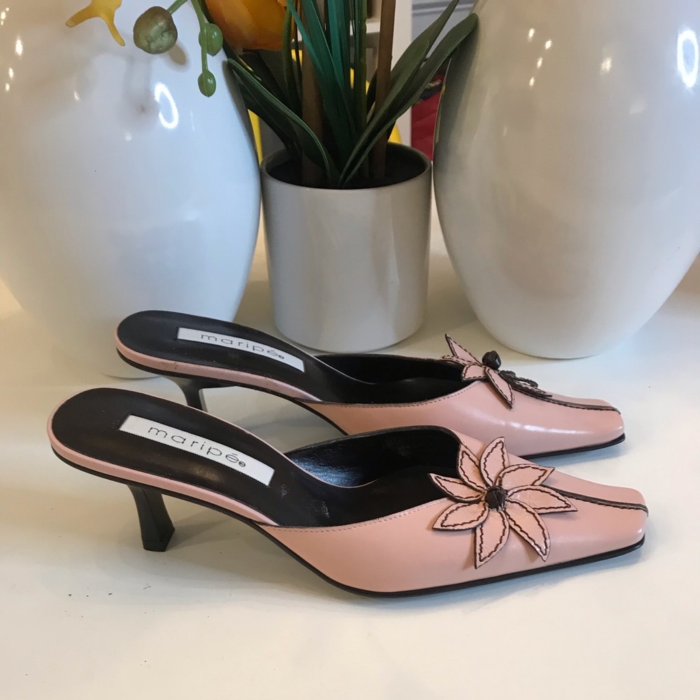 MARIPE PINK LEATHER MULES! Size 8